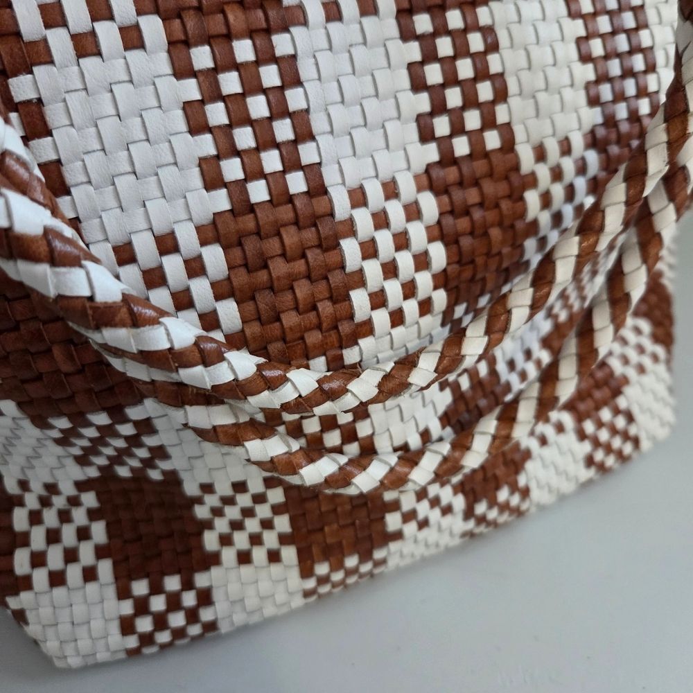 Loeffler Randall Woven Leather Brown & White Tote Bag - Picture 9 of 14